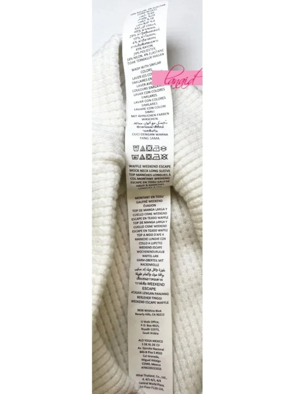 Alo Weekend Escape Mock Neck Long Sleeve Ivory Waffle Thermal Turtleneck Sweater